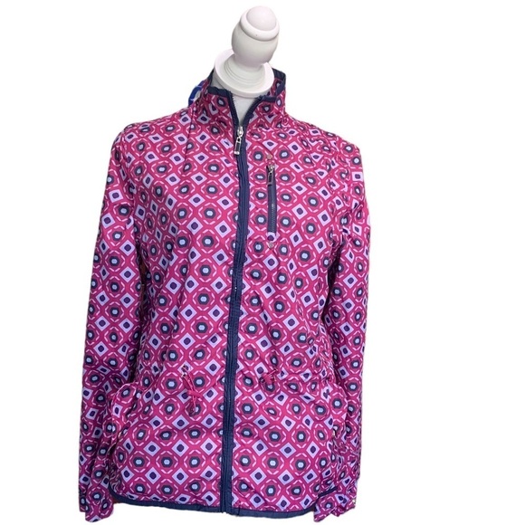 Izod Golf Pinkish Purple Geometric Print Full Zip Windbreaker Jacket - Picture 1 of 9